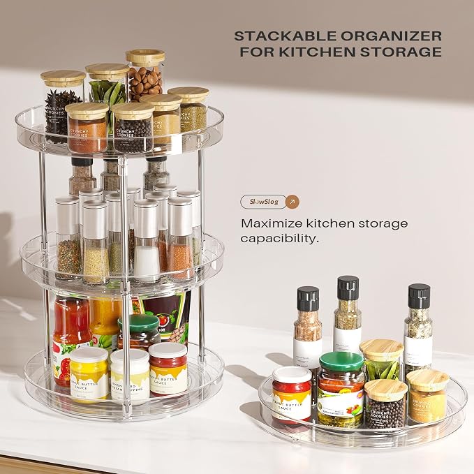 2 Pack 2 Tier Lazy Susan Turntable Organizer, Clear Rotating Lazy Susan | 360 Degree Rotating Spice Rack for Cabinet, Makeup and Perfume Organizer for Vanity, Counter Organizer Tray for Bathroom - Image 6