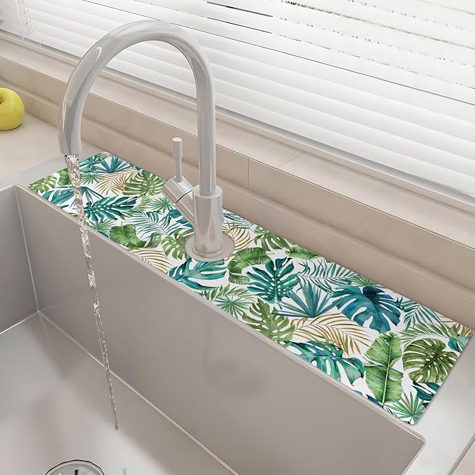24" X 5.5" Kitchen Sink Splash Guard Faucet Mat Leaf Super Absorbent Fast Drying Faucet Guard & Draining Mat Sink Splash Guard Behind Faucet for Kitchen, Bathroom by Unknown
