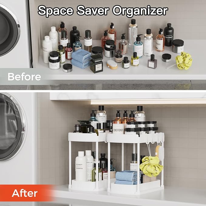 2 Packs Under Sink Pull-Out Storage Organizers, 14.8 Inches, White | Multi-Purpose Cabinet Organizers and Storage for Bathroom & Kitchen - Image 5