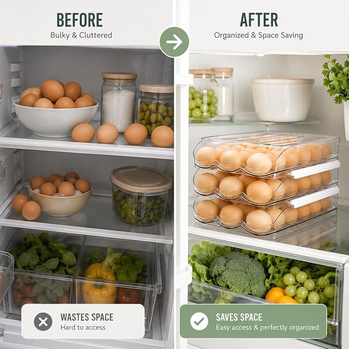 18 Egg Storage For Refrigerator, Egg Dispenser For Refrigerator, Automatic Rolling Egg Holder For Fridge, BPA-Free Clear Egg Tray. - Image 4