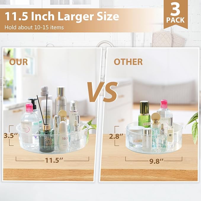 Guzon 3 Pack Lazy Susan Turntable, 11.5" Rotating Organizer with Handles | Pantry Organizers and Storage, Clear BPA-Free Spice Rack for Cabinet, Kitchen, Refrigerator, Table Top, Pantry, Countertop - Image 5