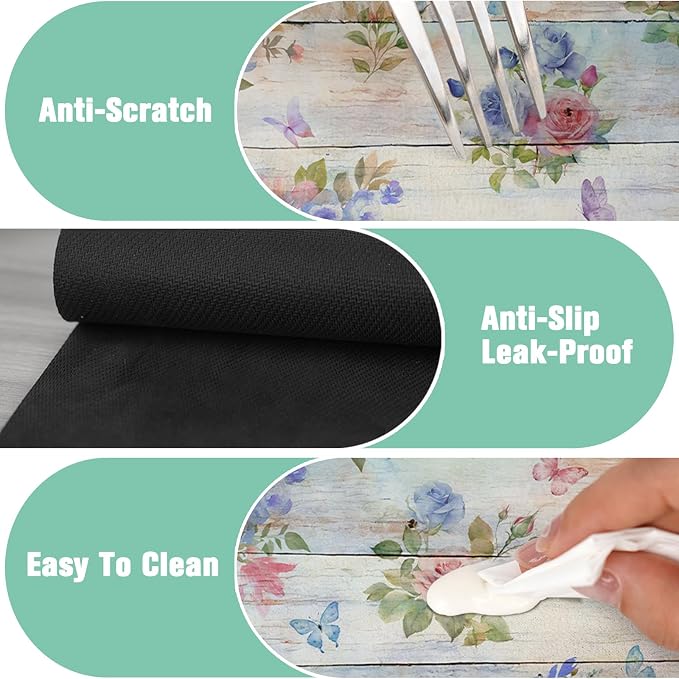 Kitchen Sink Splash Guard Faucet Mat 15" X 5.5" Wooden Floral Absorbent Fast Drying Mat Faucet Draining Mat Sink Splash Guard Behind Faucet Drip Catcher for Kitchen Bathroom - Image 6