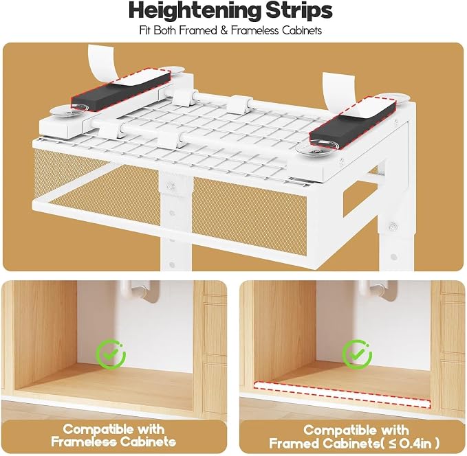 Under Sink Organizer, 2-Tier Dual Pull Out Cabinet Organizer Drawers With Smooth Circular Rail, Large Capacity Metal Mesh Sliding Shelves For Bathroom& Kitchen Storage,Height Adjustable–White,2 Packs - Image 3