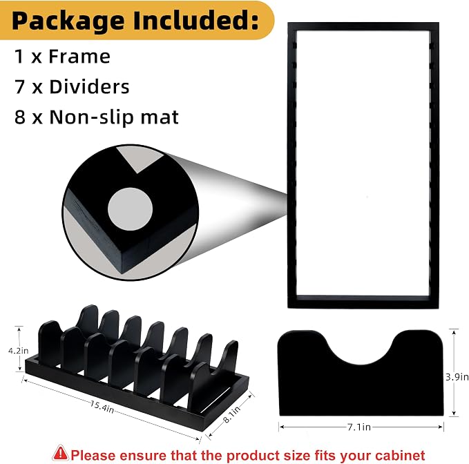 MinBoo Bamboo Pot Lid Organizer Pot Lid Holder, Pot and Pan Organizer Drawer Organizer for Pot Lids, Pans, Cutting Boards & Baking Sheets, Dinner Plates, Reusable Containers in Cabinet Storage,Black - Image 5