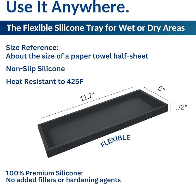 Silicone Countertop & Vanity Tray – 11.7” Bathroom Counter Tray | Bathroom Tray, Bathroom Tray Countertop, Tray for Bathroom Counter, Silicone Kitchen Tray for Counter & Countertop Organizer - Image 3