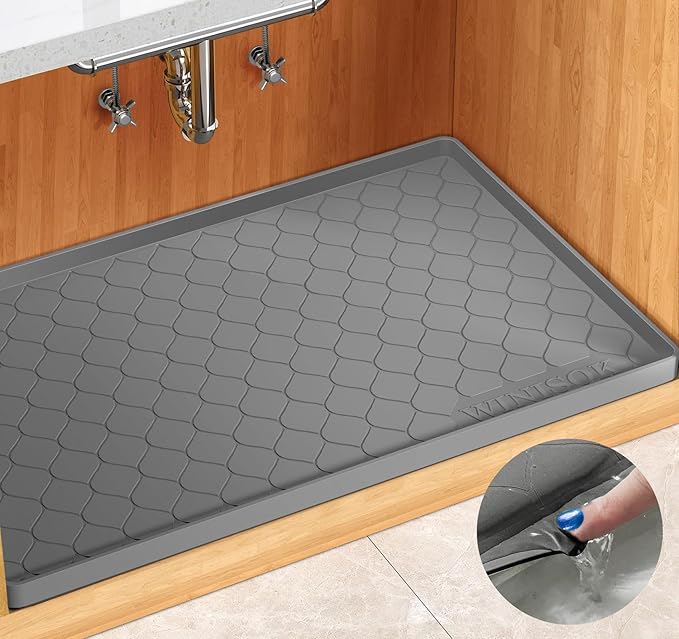 Winisok Waterproof Under Sink Mat 40" x 19", Silicone Mat, Dark Gray | Raised Edge Traps Spills & Leaks, Shelf Liner, Cabinet Protector, for Kitchen, Bathroom, Boots, Pets, Home Essentials by Winisok
