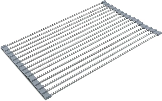 Roll Up Dish Drying Rack, Stainless Kitchen Accessories, Foldable Dish Rack, Anti-Slip Design Sink Counter Storage, Over The Sink Dish Rack, Stainless Steel, (17.5" x 12") Gray by zzsbrm