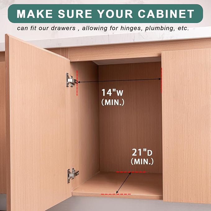 Pull Out Drawers for Kitchen Cabinets, Pull Out Cabinet Organizer, Fully Assembled Wood Cabinet Pull Out Drawer, Fast and Easy DIY Installation, 14”W x 21”D - Image 4