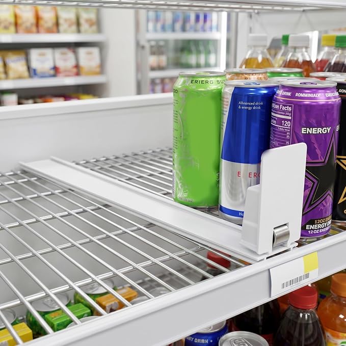 Homoyoyo Automatic Shelf Pusher for Supermarket and Convenience Store Adjustable Beverage Organizer with Integrated Rail Design 4-Pack Easy Installation Drink Display Pushers 8.26X2.95X1.57In - Image 2