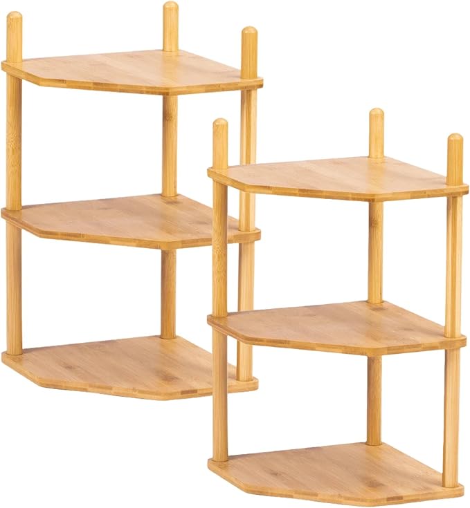 2Pc 3-Tier Bamboo Corner Shelf,Kitchen Countertop Organizer,Corner Countertop Organizer Shelf, Coffee Bar Organizer,Coffee Bar Accessories,for Kitchen, Pantry, Organizers and Storage by WooFawn