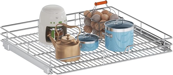 Pull Out Cabinet Organizer, 31.5" W x 21.5" D, Heavy Duty Chrome Slide Out Shelf for Wide Base Cabinets, Sliding Wire Basket Drawer for Pots, Pans, Appliances & Pantry Storage by Unknown