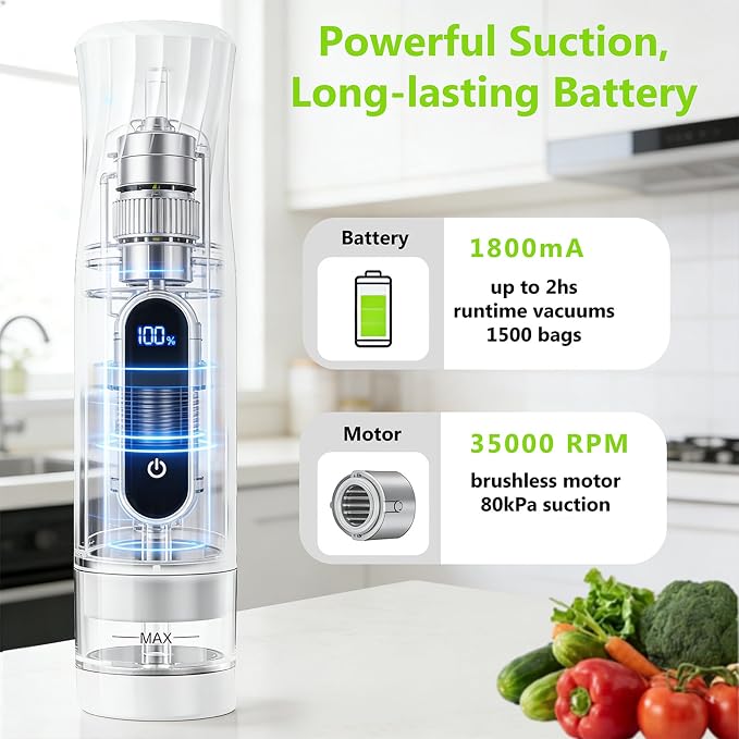 Compact Vacuum Sealer for Food Storage: Portable Handheld Food Sealer, 80kPa Suction, 1800mAh Battery, 30 Reusable Vacuum Bags, Preserve 5X Freshness with Easy Operation - Image 3