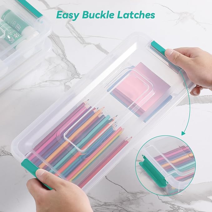 8Pack Storage Box Plastic Storage Bin with Green Lids - Image 5