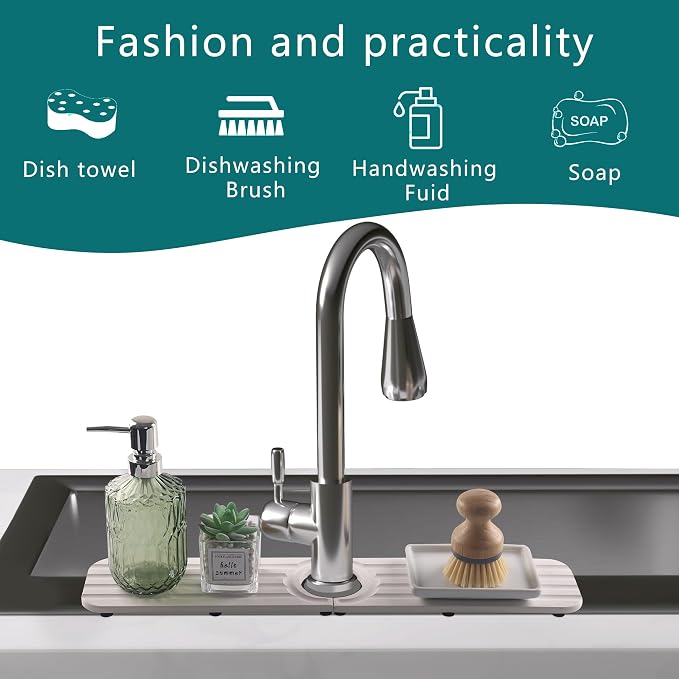 Water Absorbing Stone Kitchen Sink Mat Faucet Splash Guard for Bathroom | Quick Dry, Raised Feet, Diatomaceous Earth, Stone Faucet Mat, Sink Protector for Counter, Sink Accessories, Bathroom Decor - Image 3