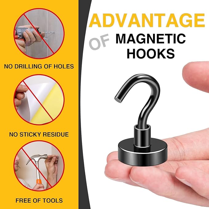DIYMAG Magnetic Hooks 8pcs 50lbs Cruise Essentials 2026 Magnet Hook Black | Neodymium Heavy Duty Strong Magnets Hanging Ship Cabins Refrigerator Fridge Classroom Beach Vacation Kitchen Grills Home Tool - Image 5