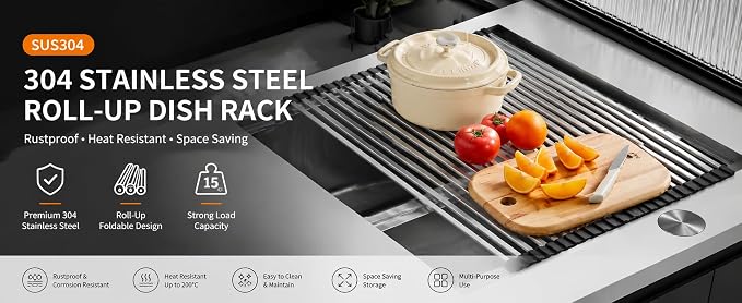 Stainless Steel Dish Drying Rack | Foldable Over The Sink Counter Storage | Fast Draining & Sturdy Kitchen Essentials for Home, Apartment - Image 7