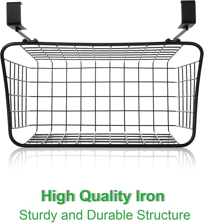 4PCS Over the Cabinet Basket, Over Cabinet Door Organizer, Grid Storage Baskets with Hooks, Metal Hanging Basket Kitchen Storage Organizer Holder for Pantry, Bathroom, Black, 11x9.2x4.3’’ - Image 3