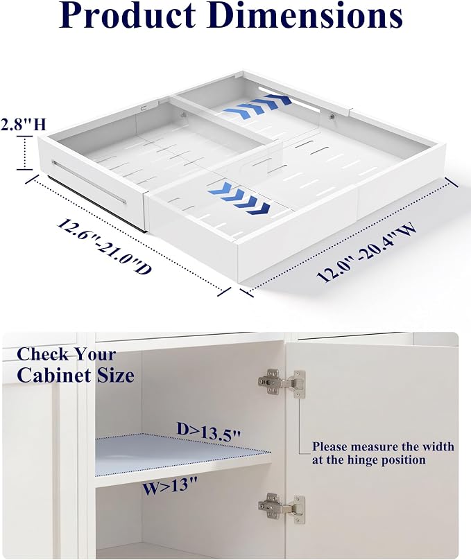 Kitsure Pull Out Cabinet Organizer - 2 Pack(12.6"-21" D x 12"-20.4" W) Expandable Sliding Cabinet Shelves, Smooth Glide Drawer Organizer, Kitchen & Pantry Storage, Framed & Frameless Cabinets - Image 2