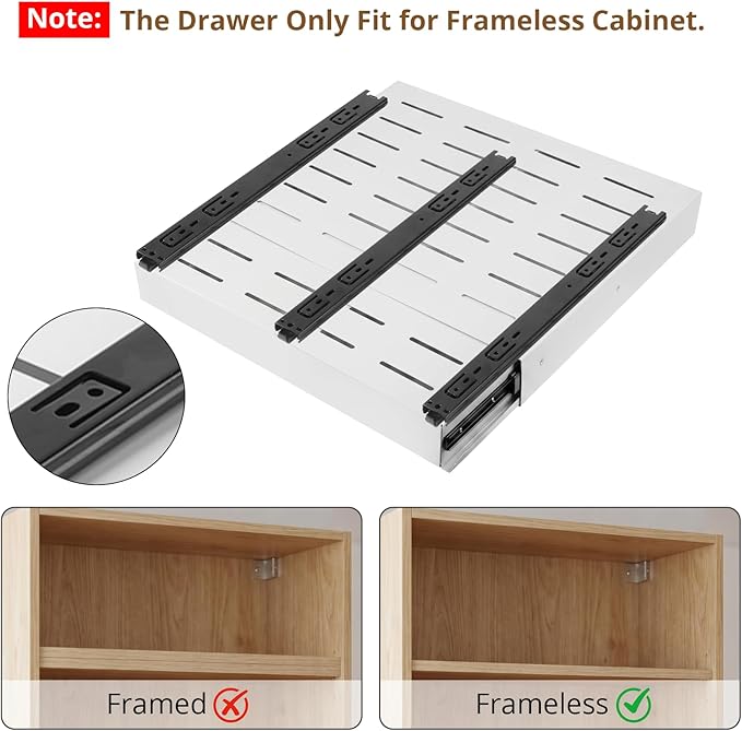 DOMNIU 2 Pack Pull Out Cabinet Organizers Width(12"-19"), Depth(17"-23") | Slide Out Drawers, Upgrade 3 Slide Rails Sliding Drawer for Kitchen Cabinet Organizer, White - Image 2
