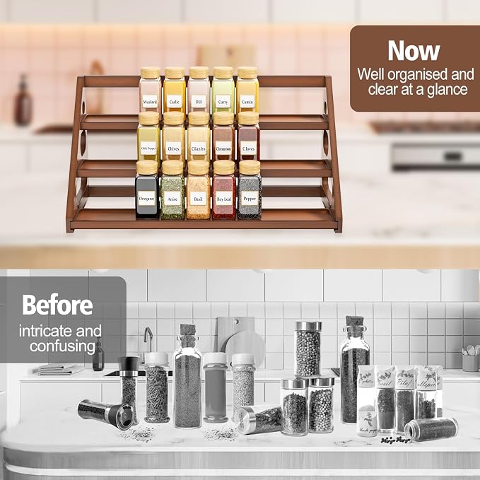 Spice Rack - Bamboo Wood Spice Rack Organization for Cabinet/Countertop - Brown - Image 2