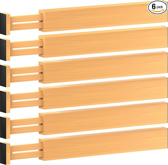 6-Pack Drawer Dividers 2.6-Inch High Dresser Drawer Organizer 16 to 22 Inch | Bamboo, Spring Loaded, No Tools Needed, Fits Wide Drawers for Socks, Clothes, Utensils, Bedroom, Bathroom, Kitchen, Office by Bamb%C3%BCsi