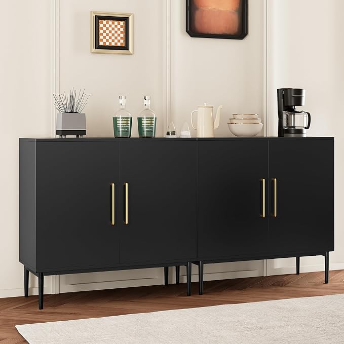 Set of 4 Black Storage Cabinet with Doors, Modern Accent Cabinet, Free Standing Cabinet with Adjustable Shelf, Wooden Buffet Sideboards for Living Room, Kitchen, Dining Room, Entryway - Image 9