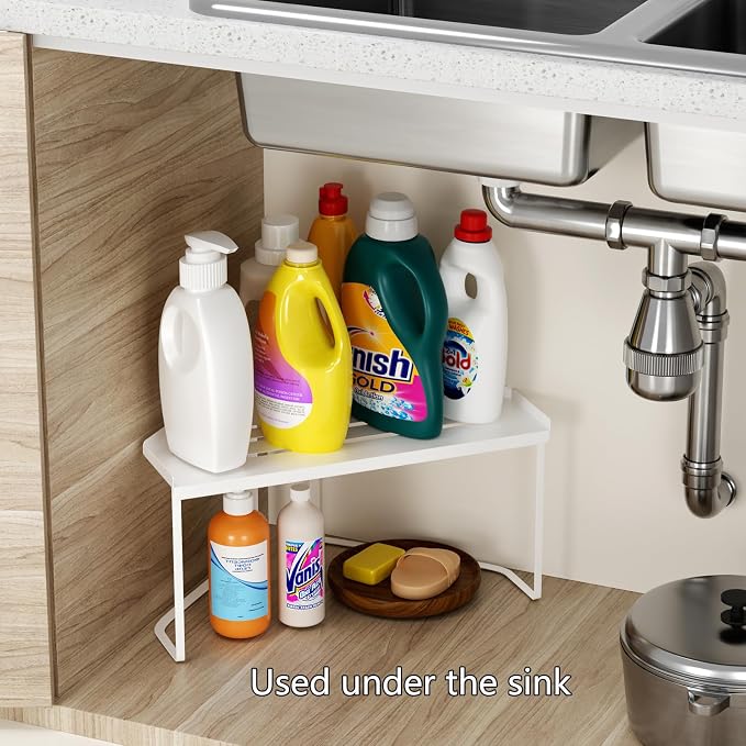 Stackable Metal Kitchen Cabinet Organizer,Kitchen Corner Shelf with Non-Slip Mat,Bathroom Organizer,Storage Shelf for Cabinet/Bathroom/Countertops/Utensils - Image 5