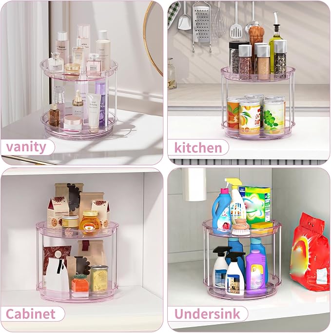 Rotating Makeup Organizer, Perfume Skincare Holder, 2 Tier 9 Inch, Mauve | 360° Smooth Spinning Vanity Tray, Large Capacity, Space-Saving Cosmetics Storage for Bathroom Countertop, Dresser - Image 6