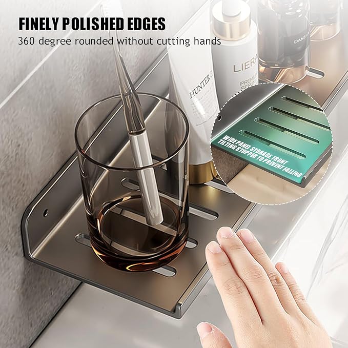 Over The Sink Shelf, Metal Wall Mounted Bathroom Countertop Organizer, Floating Shelf Organizer (2 PCS) (Black, 40CM(15.7')) - Image 6