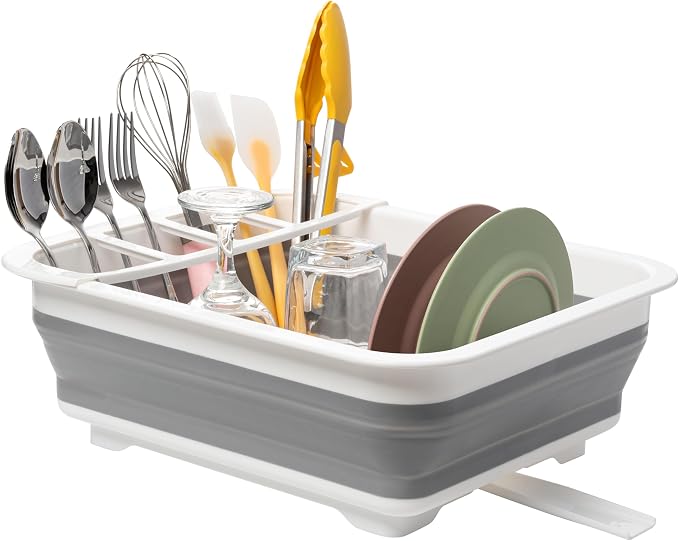 Tiawudi Collapsible Dish Drying Rack, Pop Up Dinnerware Drainer, Portable Plate Organizer for Kitchen RV Campers Travel Trailer, Space Saving Kitchen Storage Tray by Tiawudi