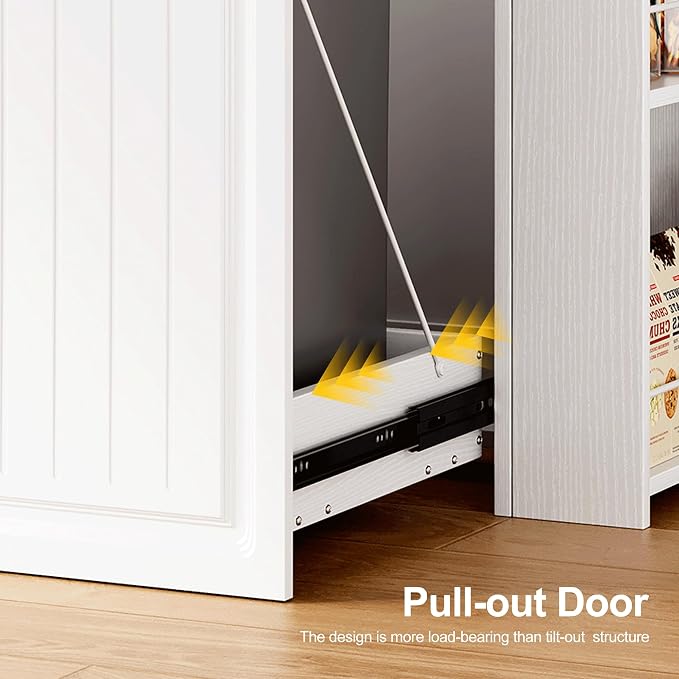 Double Pull Out Trash Can Cabinet 2x13 Gallon, Side Storage Rack, White | Pet Proof, Freestanding Kitchen Cabinet, Garbage Recycling, Laundry Hamper, Modern Farmhouse Waste Bin Furniture - Image 3