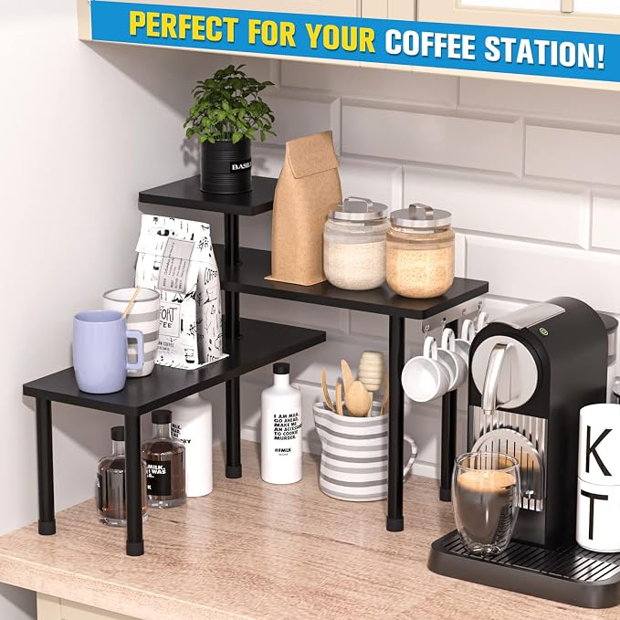 JayRex 3-Tier Bathroom Countertop Corner Shelf Organizer, Black | Space-saving corner design organizes spices, skincare and toiletries on kitchen and bathroom counters. - Image 5