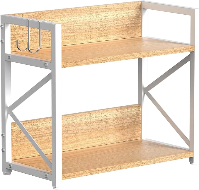 RUILALIFE Spice-Rack-Organizer-Shelf for Kitchen Counter, 2 Tiers Coffee Bar Station Organizer for Countertop，Space Saving Desk Shelving Riser Unit (Maple, Medium) by RUILALIFE