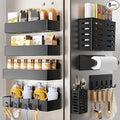 Magnetic Spice Rack for Refrigerator,8 Pack Magnetic Shelf,Fridge Magnet Organizer with Paper Towel Holder,Utensils Racks,Hook Rack,Deepened Basket,Fridge Organizers and Storage Black(8 Pack) by Mystozer