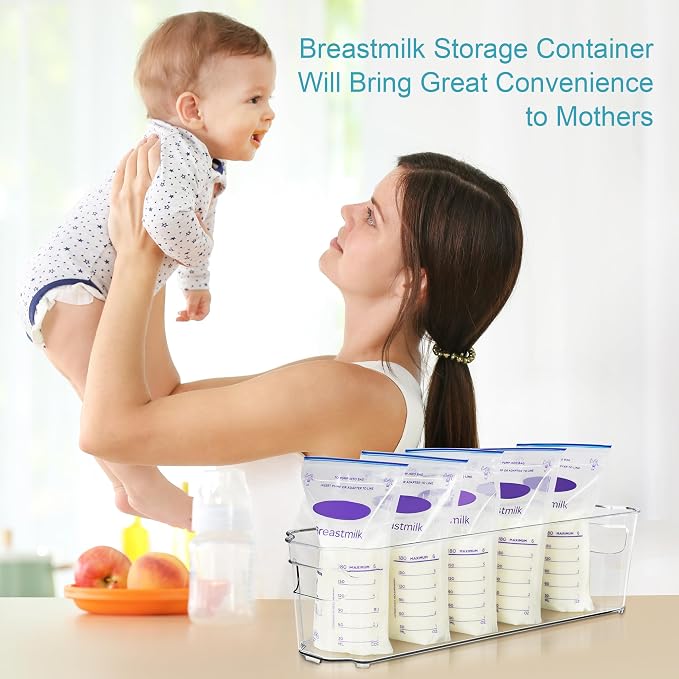 Vtopmart 4Pcs Clear Breastmilk Storage Bags Container in Freezer Fridge | BPA-free Plastic Storage Bins, For Breast Milk Baby Pouches Formula Bottles and Yogurts, In Freezer Fridge and Pantry - Image 4