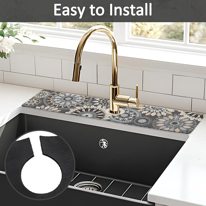 2PCS 24" X 5.5" Kitchen Sink Splash Guard Faucet Mat Mandala Super Absorbent Fast Drying Faucet Guard & Draining Mat Sink Splash Guard Behind Faucet for Kitchen, Bathroom - Image 5
