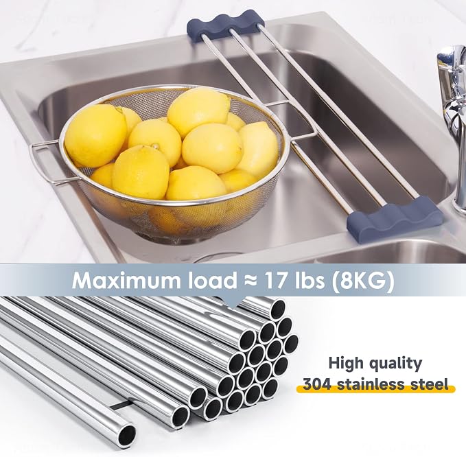 Tomorotec Adjustable Over-The-Sink Kitchen Rack, BPA-Free, Deep Gray | Holds 16.5 Lbs; For Dishcloths, Sponges, and Brushes - Heat-Resistant Stainless Steel with Slim, Expandable Design - Image 2