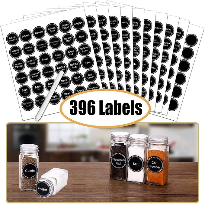 SWOMMOLY Spice Rack Organizer with 36 Spice Jars 4 oz, 396 Spice Labels | Chalk Marker, Funnel Set, Spice Organizer for Cabinet, Countertop, Pantry, Cupboard & Wall Mount, 16.5" W × 12.6" H, Black - Image 3
