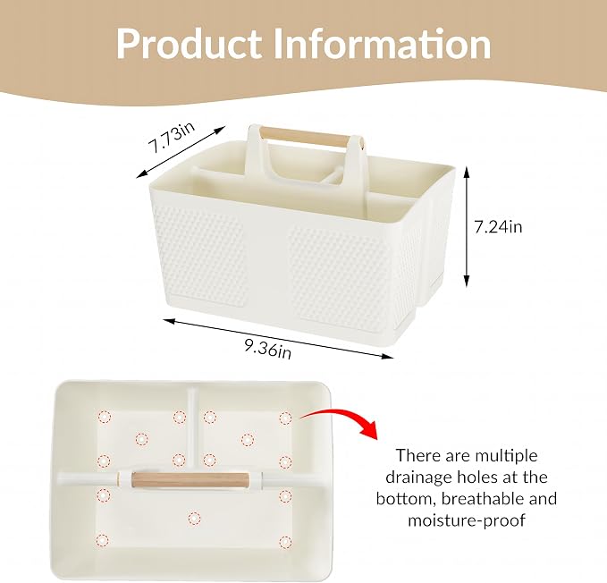 Shower Caddy Portable and Cleaning Caddy Organizer for Bathroom, Kitchen,Toiletries Storage, Caddy organizer with handle, Rust-Resistant, Durable Material(Milky White, 9.36"L×7.73"W×7.24"H) - Image 3