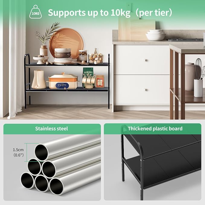 Expandable 2-Tier Under Sink Organizer, 8 Removable Plastic Boards, Tool-Free Installation (Black, 2-Tier 8 Boards) - Image 5