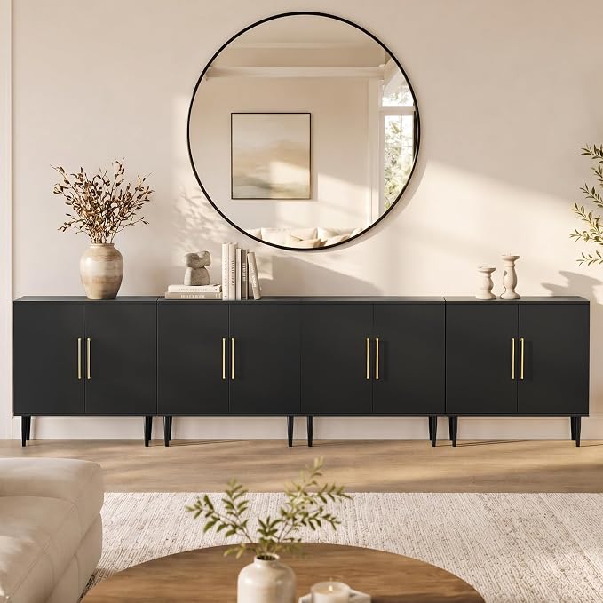 Set of 4 Black Storage Cabinet with Doors, Modern Accent Cabinet, Free Standing Cabinet with Adjustable Shelf, Wooden Buffet Sideboards for Living Room, Kitchen, Dining Room, Entryway - Image 3
