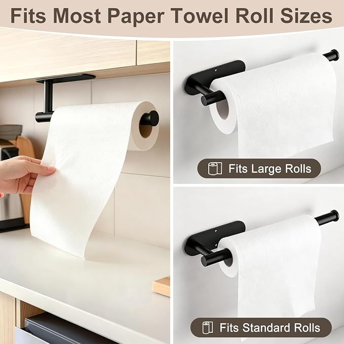 2-Pack Paper Towel Holder for Kitchen, Self-Adhesive & Drilling Mount | Under Cabinet Organizer, SUS 304 Stainless Steel Wall Mounted Rack, Bathroom, RV - Image 7