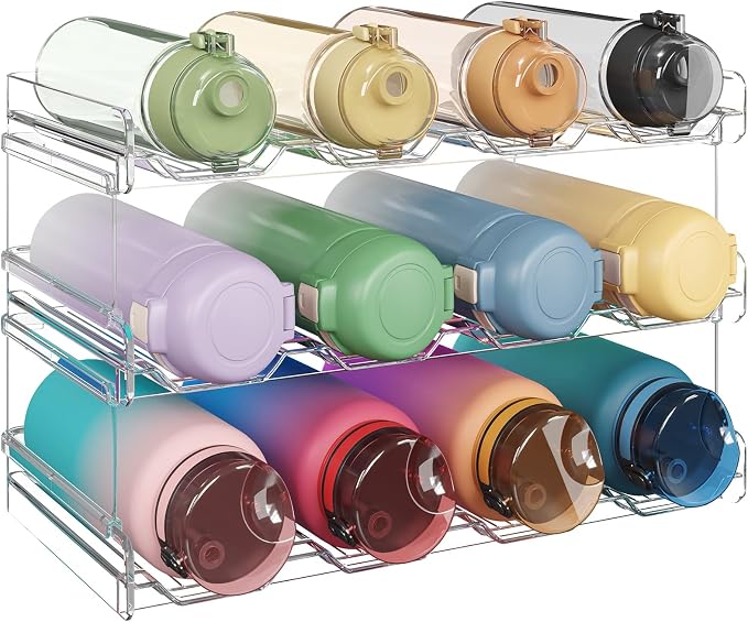 Lifewit Stackable Water Bottle Organizer for Cabinet, Plastic Bottle Holder Fits Bottles/Tumblers up to 3.8" Diameter for Pantry/Countertop, 3 Tier Holds 12 Bottles 41 x 20 x 24 cm/16" x 8" x 9.5" by Lifewit