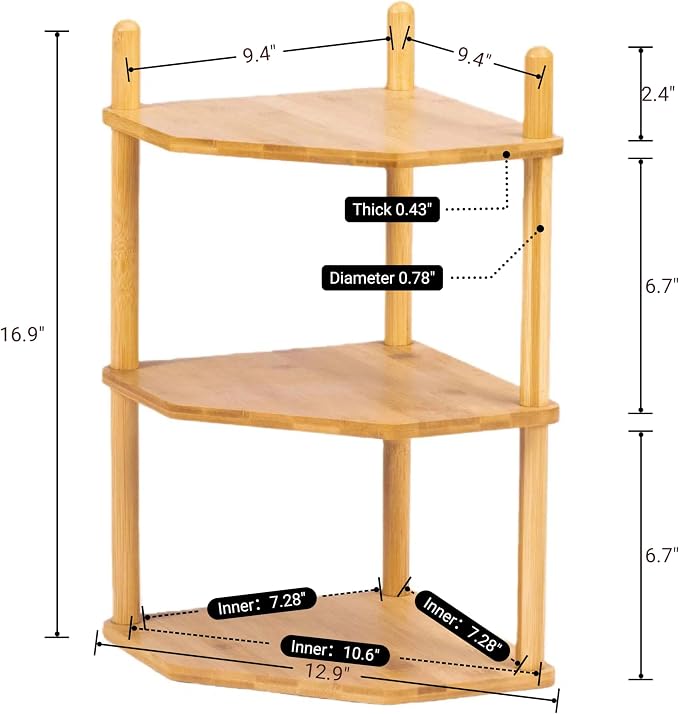 2Pc 3-Tier Bamboo Corner Shelf,Kitchen Countertop Organizer,Corner Countertop Organizer Shelf, Coffee Bar Organizer,Coffee Bar Accessories,for Kitchen, Pantry, Organizers and Storage - Image 4