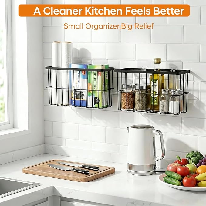 2Pack Cabinet Door Organizer, Self-Adhesive Lid Storage Box for Cabinet Storage, Wall-Mounted Storage Basket Rack, Suitable for Kitchen, Refrigerator, and Bathrooms - Image 5
