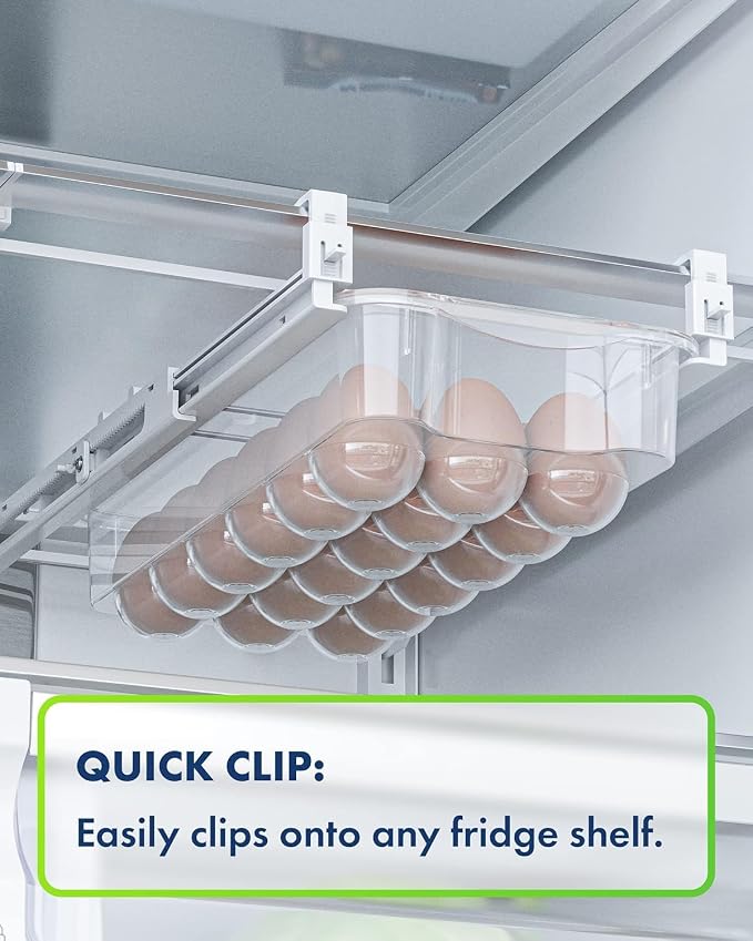 TidyFriend 2 Pack Refrigerator Egg Drawer 14"x7.5"x3.95" – Snap-On Egg Holder with Pull-Out Drawer, Holds 18 Eggs, Fits Flat Fridge Shelves 14.1–16.3 in Long and 0.93–1.32 in Thick - Image 6