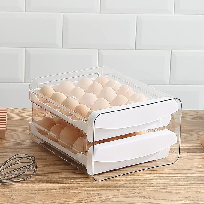 HOMQUEN Egg Holder, Clear Plastic - 2 Layer/40 Grid Egg Tray & Fresh Storage Box for Fridge - Image 5