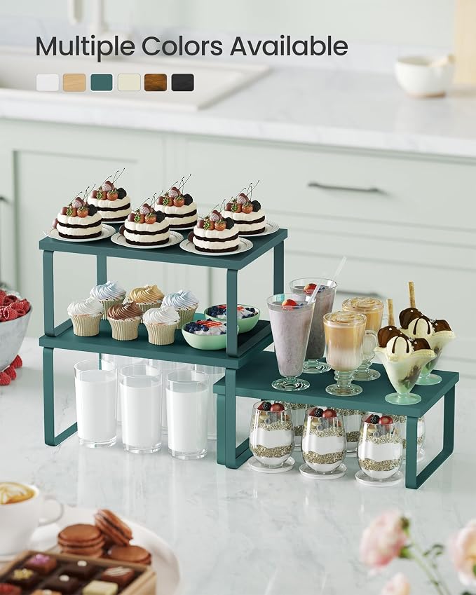 SONGMICS Cabinet Organizer Shelf, Set of 3 Spice Rack, Kitchen Storage | for Entryway, Upright or Upside Down, for 12-15 Pairs, Stackable, 11.8 x 36.2 x 14 Inches, Black ULSA12BK - Image 3