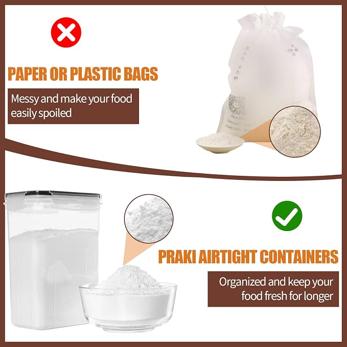 PRAKI Airtight Food Storage Containers Set with Lids - 24 PCS, BPA Free Kitchen and Pantry Organization, Plastic Leak-proof Canisters for Cereal Flour & Sugar - Labels & Marker - Image 7