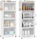 GIANTEX 5-Tier Kitchen Storage Cabinet, 4 PC Doors, Rolling Wheels, White | Mobile Metal Pantry Cabinet with 4 Hooks & Adjustable Feet, 60" Baker's Rack Microwave Stand for Dining & Living Room by Giantex